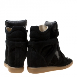 Pre Owned Isabel Marant Black Suede And Leather Bekett Wedge Sneakers Size 38
