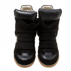 Pre Owned Isabel Marant Black Suede And Leather Bekett Wedge Sneakers Size 38