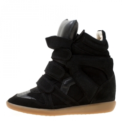 Pre Owned Isabel Marant Black Suede And Leather Bekett Wedge Sneakers Size 38