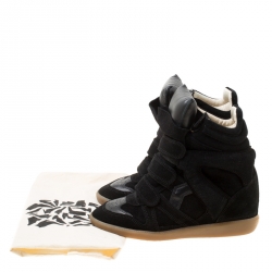 Pre Owned Isabel Marant Black Suede And Leather Bekett Wedge Sneakers Size 38