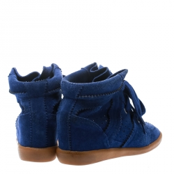 Isabel Marant Blue Suede Bobby Lace Up Wedge Sneakers Size 36