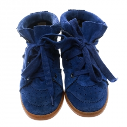 Isabel Marant Blue Suede Bobby Lace Up Wedge Sneakers Size 36