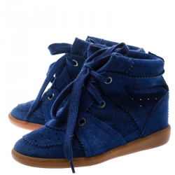 Isabel Marant Blue Suede Bobby Lace Up Wedge Sneakers Size 36