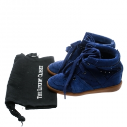 Isabel Marant Blue Suede Bobby Lace Up Wedge Sneakers Size 36