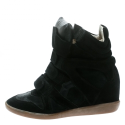 Pre Owned Isabel Marant Black Suede Bekett Wedge Sneakers Size 39