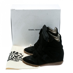 Pre Owned Isabel Marant Black Suede Bekett Wedge Sneakers Size 39