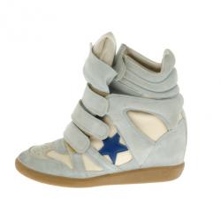 Pre Owned Isabel Marant Grey Bayley Star Wedge Sneakers Size 37
