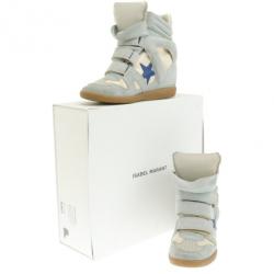 Pre Owned Isabel Marant Grey Bayley Star Wedge Sneakers Size 37