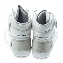 Pre Owned Isabel Marant White Leather And Suede Bessy High Top Sneakers Size 37
