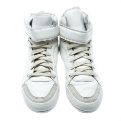 Pre Owned Isabel Marant White Leather And Suede Bessy High Top Sneakers Size 37