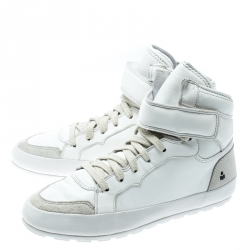 Pre Owned Isabel Marant White Leather And Suede Bessy High Top Sneakers Size 37