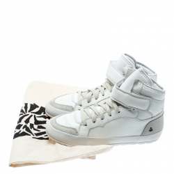 Pre Owned Isabel Marant White Leather And Suede Bessy High Top Sneakers Size 37