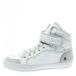 Pre Owned Isabel Marant White Leather And Suede Bessy High Top Sneakers Size 37