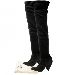 Pre Owned Isabel Marant Grey Stretch Suede Brenna Thigh Length Boots Size 39