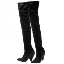 Pre Owned Isabel Marant Grey Stretch Suede Brenna Thigh Length Boots Size 39