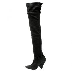 Pre Owned Isabel Marant Grey Stretch Suede Brenna Thigh Length Boots Size 39