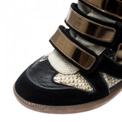 Pre Owned Isabel Marant Tricolor Python Embossed And Suede Leather Bekett Wedge High Top Sneakers Size 36