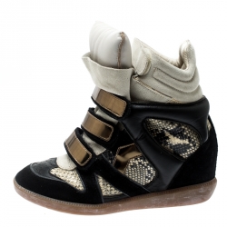 Pre Owned Isabel Marant Tricolor Python Embossed And Suede Leather Bekett Wedge High Top Sneakers Size 36