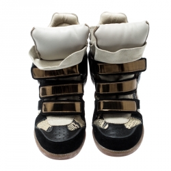Pre Owned Isabel Marant Tricolor Python Embossed And Suede Leather Bekett Wedge High Top Sneakers Size 36