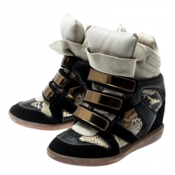 Pre Owned Isabel Marant Tricolor Python Embossed And Suede Leather Bekett Wedge High Top Sneakers Size 36