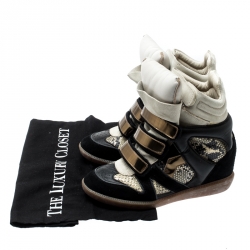 Pre Owned Isabel Marant Tricolor Python Embossed And Suede Leather Bekett Wedge High Top Sneakers Size 36