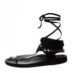 Pre Owned Isabel Marant Black Suede And Leather Elva Bow Tie Up Thong Flat Sandals Size 39