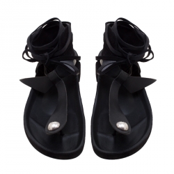 Pre Owned Isabel Marant Black Suede And Leather Elva Bow Tie Up Thong Flat Sandals Size 39