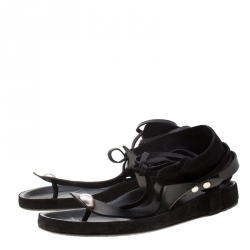Pre Owned Isabel Marant Black Suede And Leather Elva Bow Tie Up Thong Flat Sandals Size 39