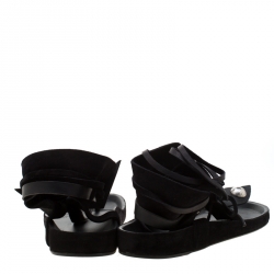 Pre Owned Isabel Marant Black Suede And Leather Elva Bow Tie Up Thong Flat Sandals Size 39