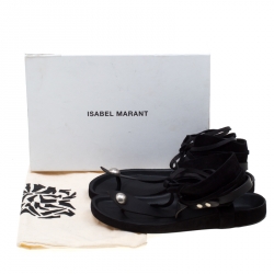 Pre Owned Isabel Marant Black Suede And Leather Elva Bow Tie Up Thong Flat Sandals Size 39