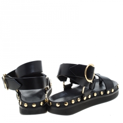 Pre Owned Isabel Marant Black Leather Nirvy Stud Trim Platform Sandals Size 40