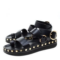 Pre Owned Isabel Marant Black Leather Nirvy Stud Trim Platform Sandals Size 40
