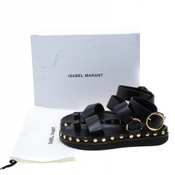 Pre Owned Isabel Marant Black Leather Nirvy Stud Trim Platform Sandals Size 40