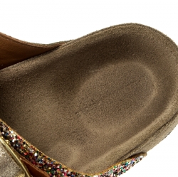 Pre Owned Isabel Marant Multicolor Leather And Coarse Glitter Gail Flat Slides Size 37