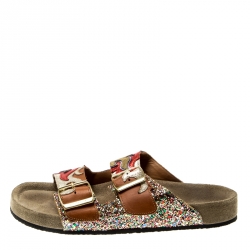 Pre Owned Isabel Marant Multicolor Leather And Coarse Glitter Gail Flat Slides Size 37
