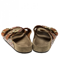 Pre Owned Isabel Marant Multicolor Leather And Coarse Glitter Gail Flat Slides Size 37
