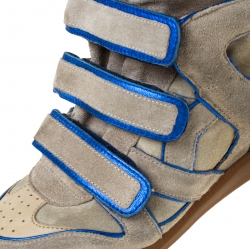 Pre Owned  Isabel Marant Grey/Blue Suede Bekette Wedge Sneakers Size 38