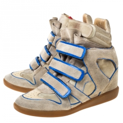 Pre Owned  Isabel Marant Grey/Blue Suede Bekette Wedge Sneakers Size 38