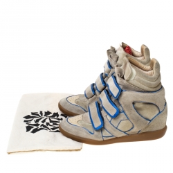 Pre Owned  Isabel Marant Grey/Blue Suede Bekette Wedge Sneakers Size 38
