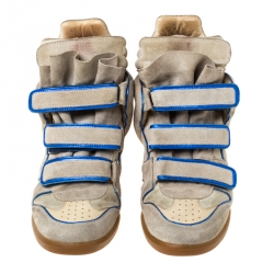 Pre Owned  Isabel Marant Grey/Blue Suede Bekette Wedge Sneakers Size 38