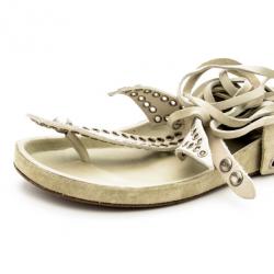 Pre Owned Isabel Marant White Leather Edris Bow Tie Sandals Size 37