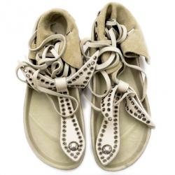Pre Owned Isabel Marant White Leather Edris Bow Tie Sandals Size 37