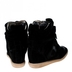 Pre Owned Isabel Marant Black Suede And Leather Bekett Wedge Sneakers Size 41