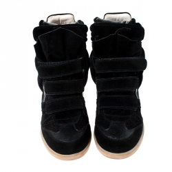 Pre Owned Isabel Marant Black Suede And Leather Bekett Wedge Sneakers Size 41