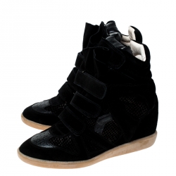 Pre Owned Isabel Marant Black Suede And Leather Bekett Wedge Sneakers Size 41
