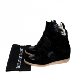 Pre Owned Isabel Marant Black Suede And Leather Bekett Wedge Sneakers Size 41