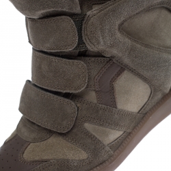 Pre Owned Isabel Marant Olive Green Suede And Leather Trim Bekett Wedge Sneakers Size 37