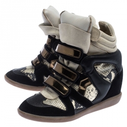 Isabel Marant Suede And Python Embossed Leather Bekett Wedge Sneaker Size 40