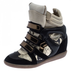 Isabel Marant Suede And Python Embossed Leather Bekett Wedge Sneaker Size 40