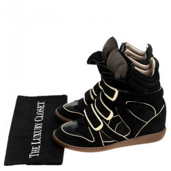 Pre Owned Isabel Marant Two Tone Suede and Leather Bekett Wedge Sneakers Size 39
